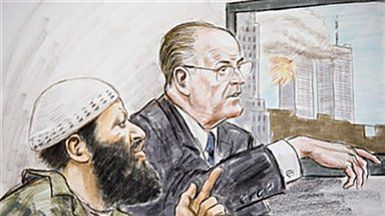 Giuliani i Moussaoui na sali sądowej.