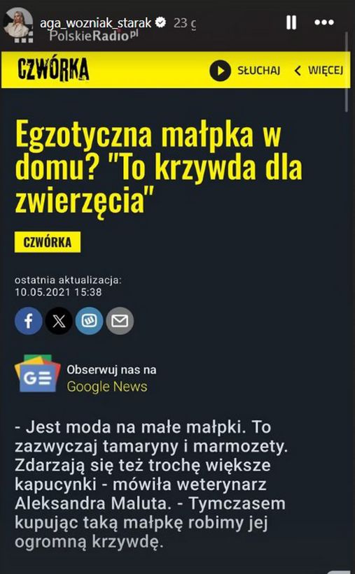 Woźniak-Starak ostro o spocie "Mam talent!" z małpką