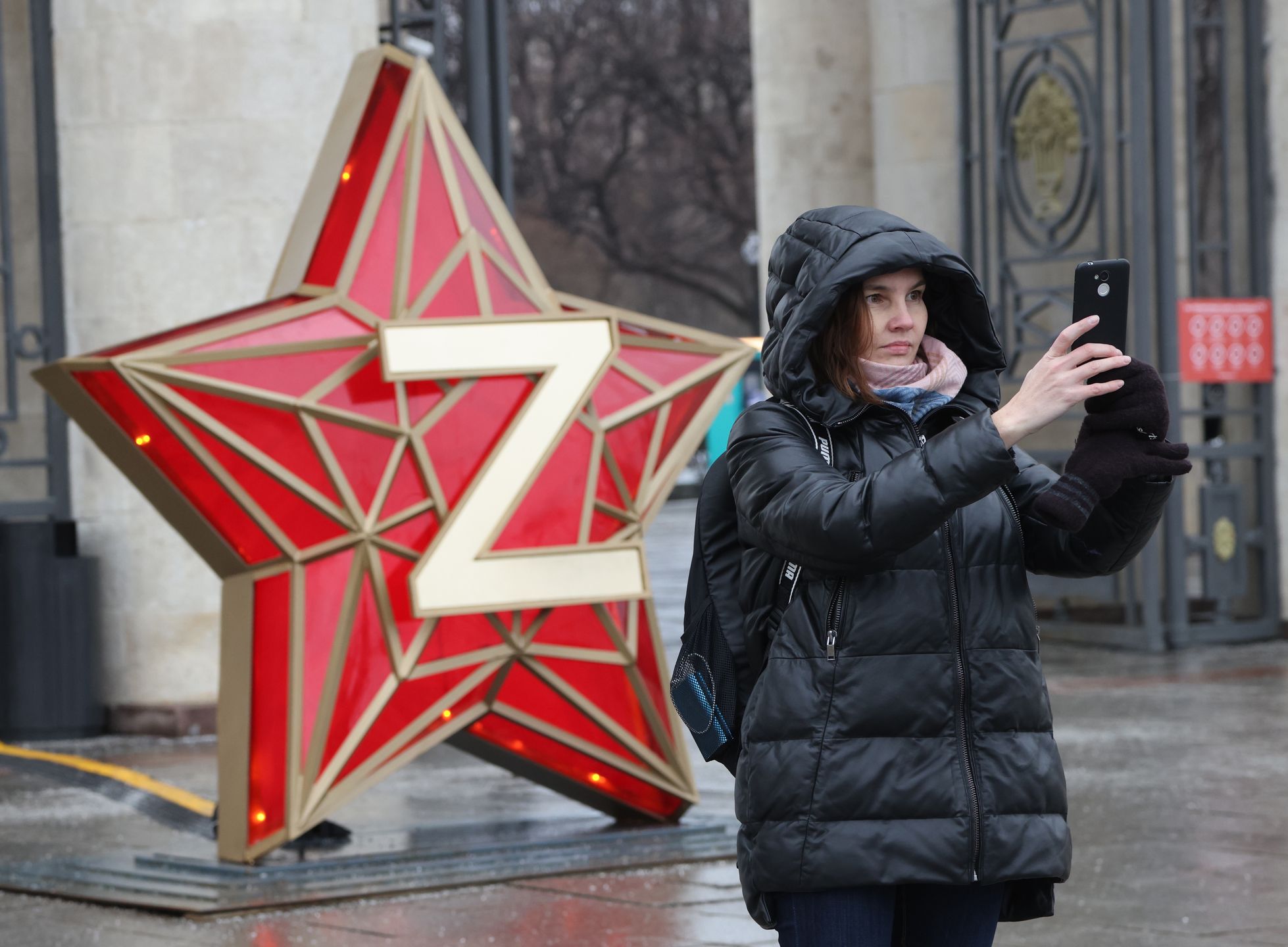 Pro-war Propaganda Signs In MoscowMOSCOW, RUSSIA - JANUARY 15: (RUSSIA OUT) A woman takes a selfie photo in front of the giant letter "Z", installed by Moscow's authorities as the symbol of support for the military invasion on Ukraine, at the entrance to the Gorky Park, January 15, 2023, in Moscow, Russia. The letter "Z" became the sign of Russian military propaganda, as a symbol of support for the war against in Ukraine since February 2022. (Photo by Contributor/Getty Images)Contributor