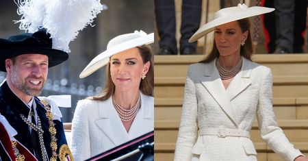 Księżna Kate w gigantycznym kapeluszu i eleganckiej bieli powróciła na ceremonię Orderu Podwiązki. Klasa?