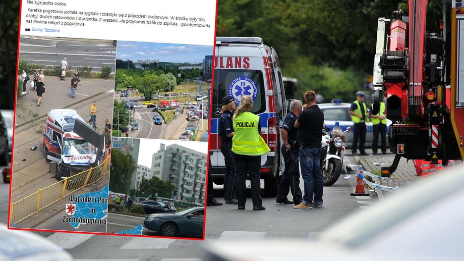 Tragiczny wypadek w Szczecinie. Ambulans  wjechał na przystanek 