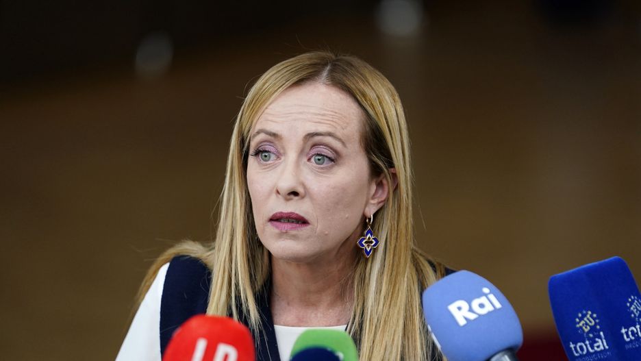 BRUSSELS, BELGIUM - OCTOBER 27:  Italian Prime Minister Giorgia Meloni talks with media at press conference at the end of EU Leaders Summit on October 27, 2023 in Brussels, Belgium. After days spent deliberating on the language in their statement in support of both Israel's right to defend as well as raising concern for Palestinian civilians in Gaza, the EU leaders are set to push for humanitarian aid corridors into besieged Gaza. On October 7, Hamas launched a deadly attack in southern Israel that sparked a retaliatory siege of Gaza. (Photo by Pier Marco Tacca/Getty Images)