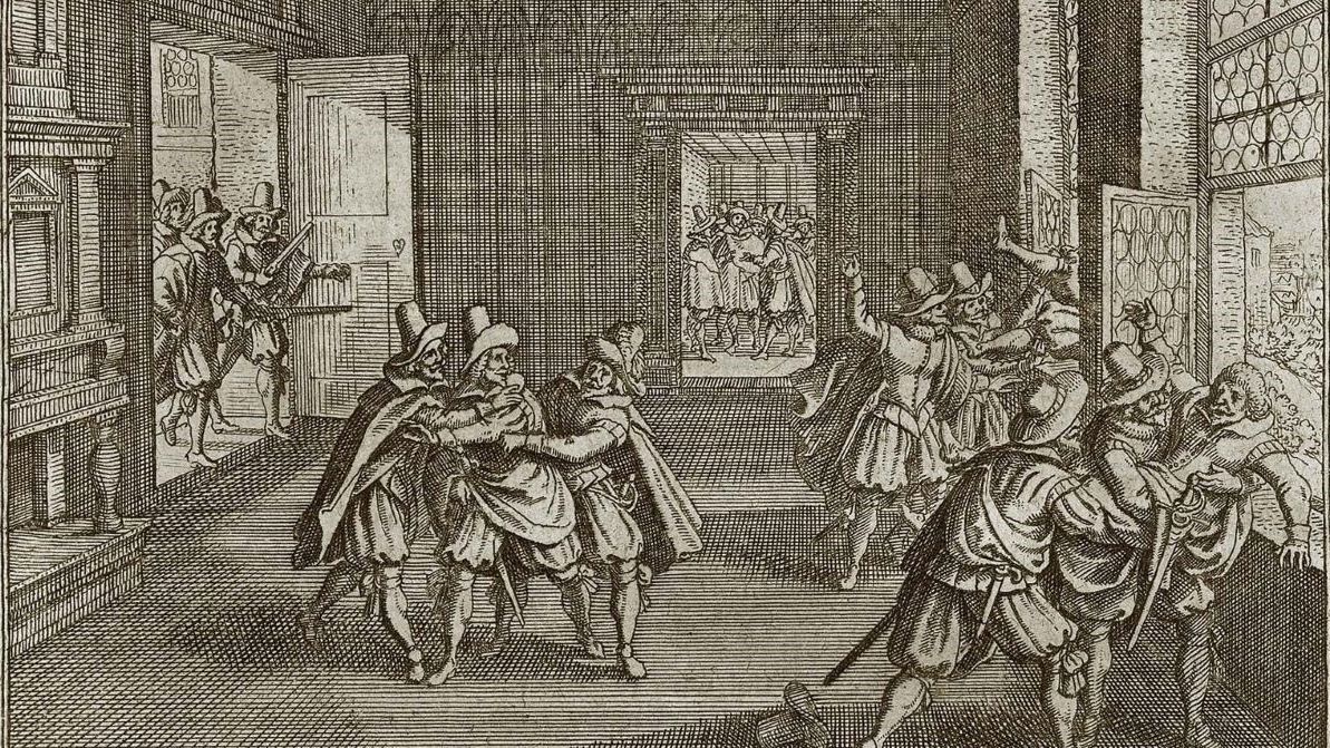 Defenestracja praska (1618) – rycina z Theatrum Europaeum﻿