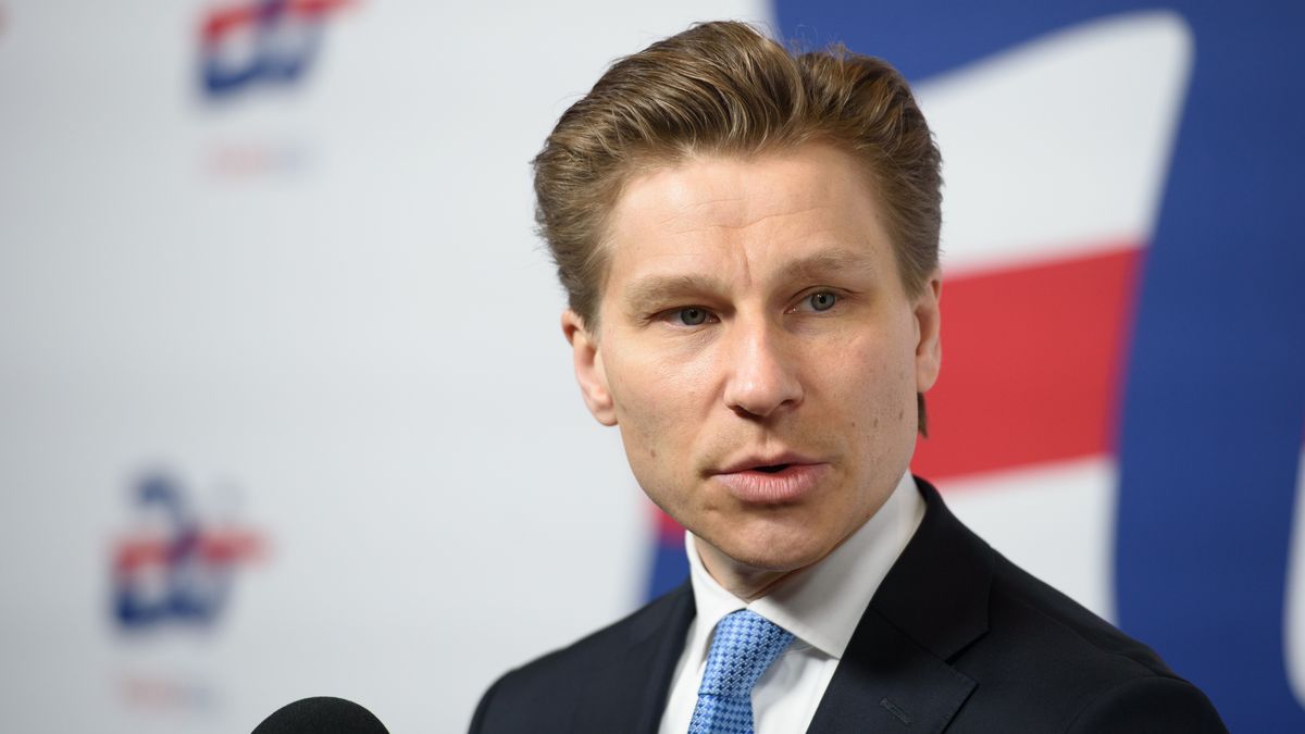 Finland's Defence Minister Antti Hakkanen delivers a doorstep statement before an Informal Meeting of EU Defence Ministers in Warsaw, Poland, on April 3, 2025.