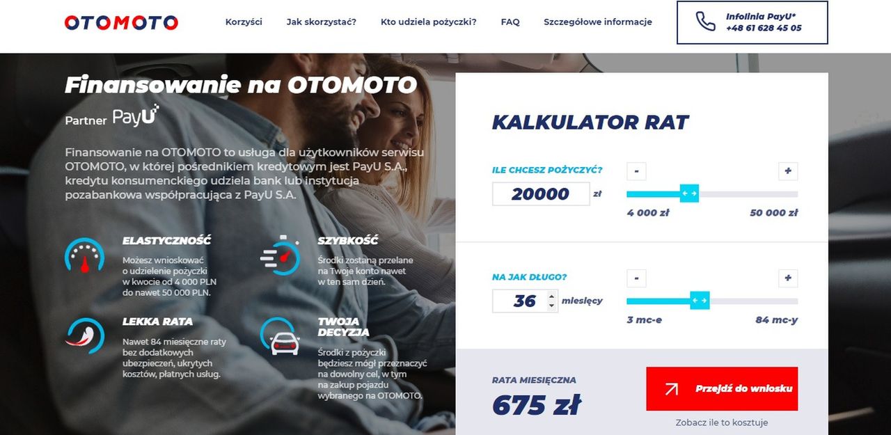 Prosty i przejrzysty kalkulator kredytu Otomoto.