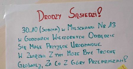 Powiadomiła sąsiadów o imprezie. Dokleili własną karteczkę