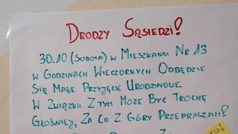 Poinformowała sąsiadów o imprezie urodzinowej