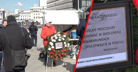 Przynieśli wieniec pod pomnik smoleński. Napis wzbudza kontrowersje