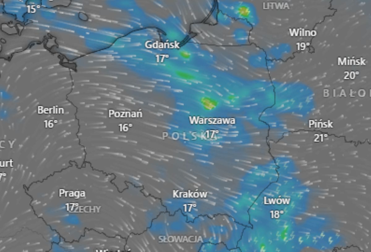 Przemieszcza się powoli z zachodu na wschód. Przyniesie burze i opady