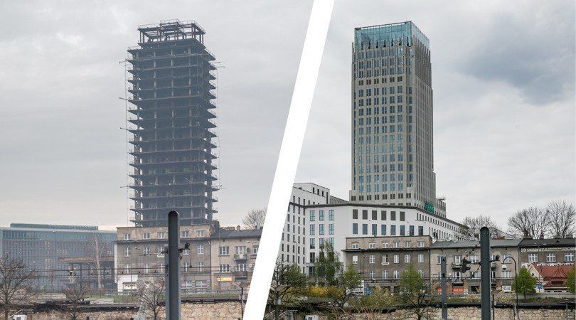 Najwyższy budynek w Krakowie w 2015 roku był jeszcze paskudnym szkieletorem. Po ponad 40 latach obiekt doczekał się ukończenia - nad miastem góruje jako Unity Center