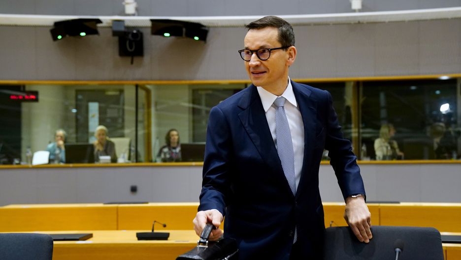 BRUSSELS, BELGIUM - MARCH 24: Mateusz Morawiecki Prime Minister of Poland attends the European Union Council Meeting on March 24, 2023 in Brussels, Belgium. On the agenda of the Council's two-day meeting are human rights violations in Iran, the deteriorating humanitarian situation in Afghanistan, and food security in Europe. (Photo by Pier Marco Tacca/Getty Images)