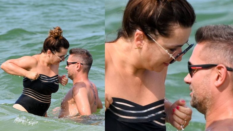 Beata Tadla z mężem baraszkują w Bałtyku