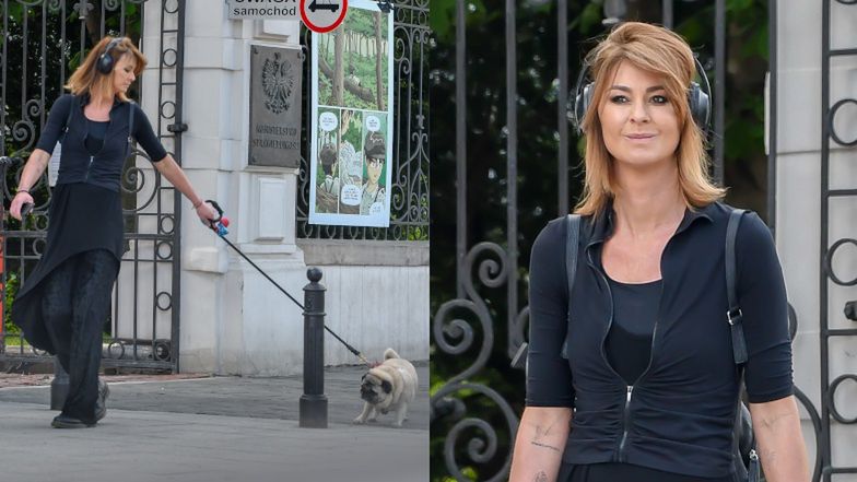 Katarzyna Skowrońska-Dolata na spacerze z pieskiem