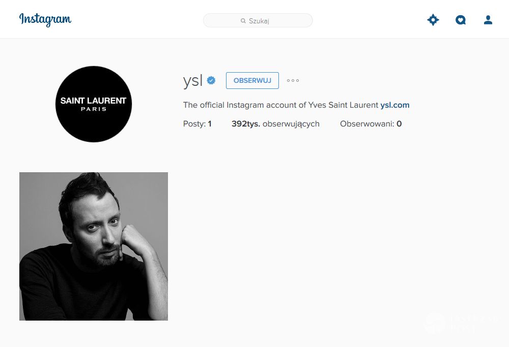 Tak wygląda oficjalny profil Saint Laurent na Instagramie. Usunięto z niego wszystkie zdjęcia związane z Hedim Slimane'em, poprzednim dyrektorem kreatywnym marki (fot. Instagram)