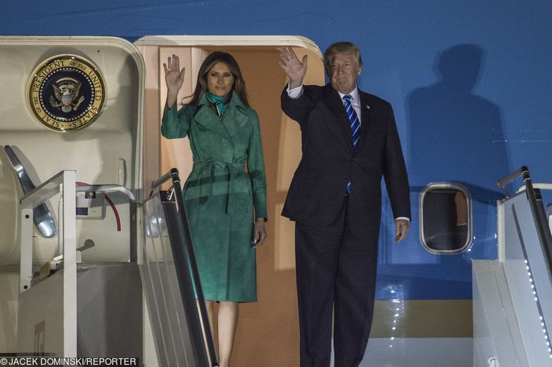 Prezydent USA Donald Trump z żoną na warszwskim Okęciu