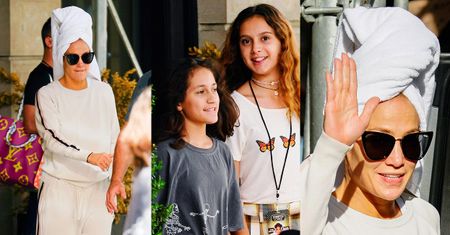Jennifer Lopez W RĘCZNIKU NA GŁOWIE opuszcza hotel z córką i pasierbicą (ZDJĘCIA)