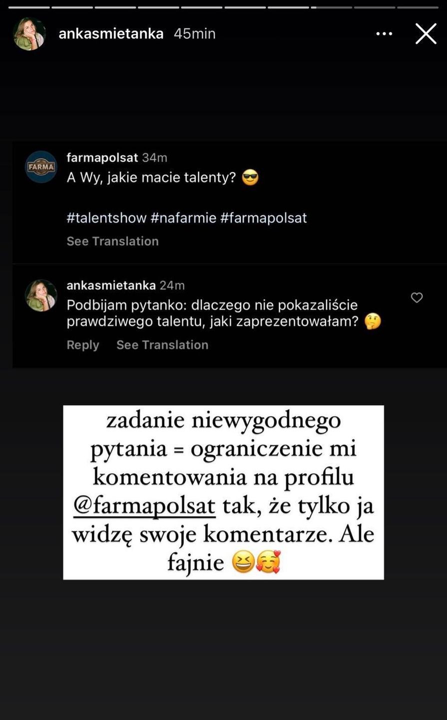Rzekomo blokowane wpisy Anny Małysy