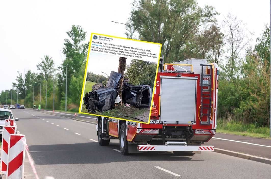 wypadek, policja, samochód Tragiczny wypadek. Auto owinęło się wokół drzewa