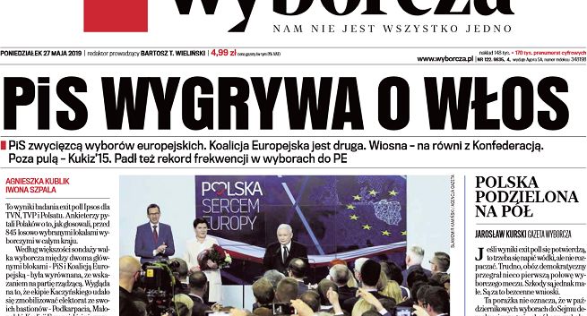 Żarty z jedynki „Gazety Wyborczej” o zwycięstwie wyborczym PiS „o włos” nad KE