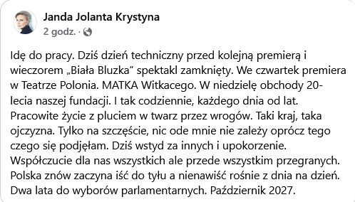 Krystyna Janda komentuje wyniki wyborów
