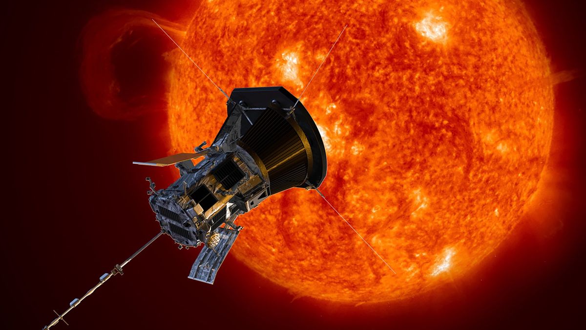 Wizualizacja sondy Parker Solar Probe zbliżąjącej się do Słońca.