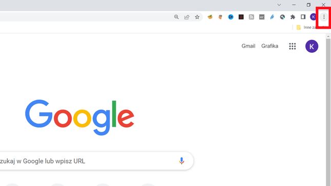 Google Chrome: menu więcej