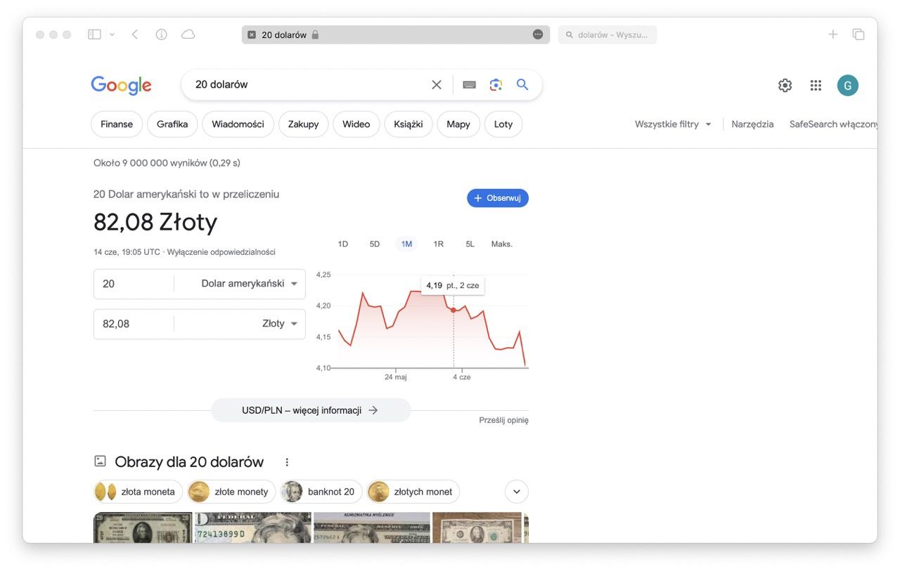 google kursy walut