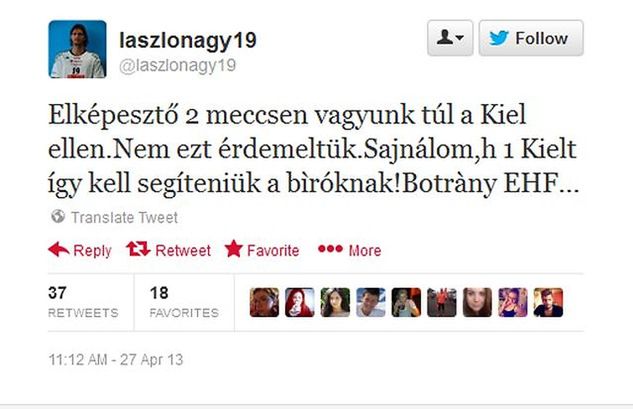 Wpis Laszlo Nagy'a na Twitterze / fot. nemzetisport.hu