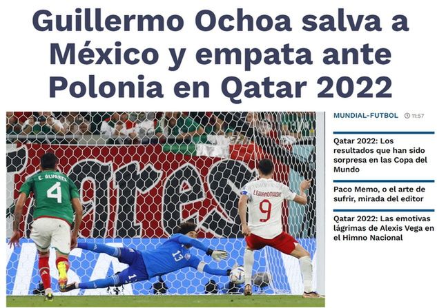 "Guillermo Ochoa ratuje Meksyk i remis przeciwko Polsce" (źródło: eluniversal.com.mx)