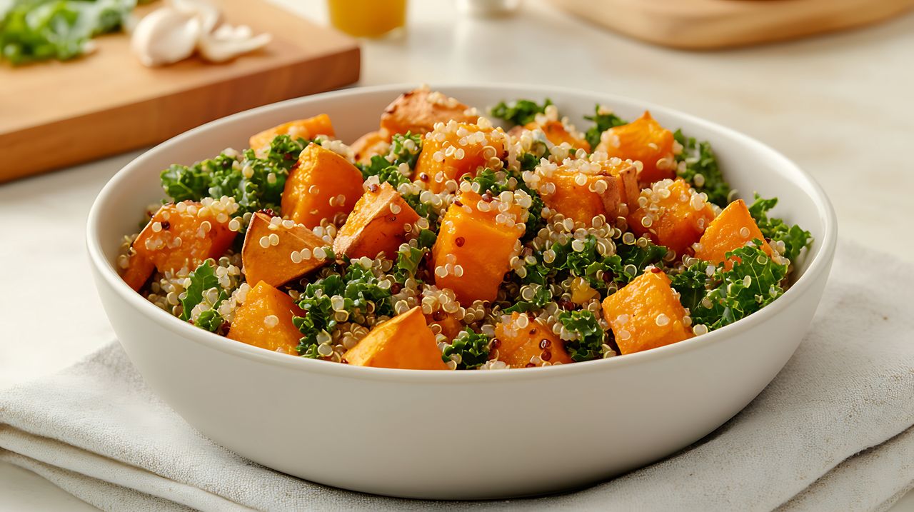 Pumpkin and kale make a great base for a salad. Check what to add.