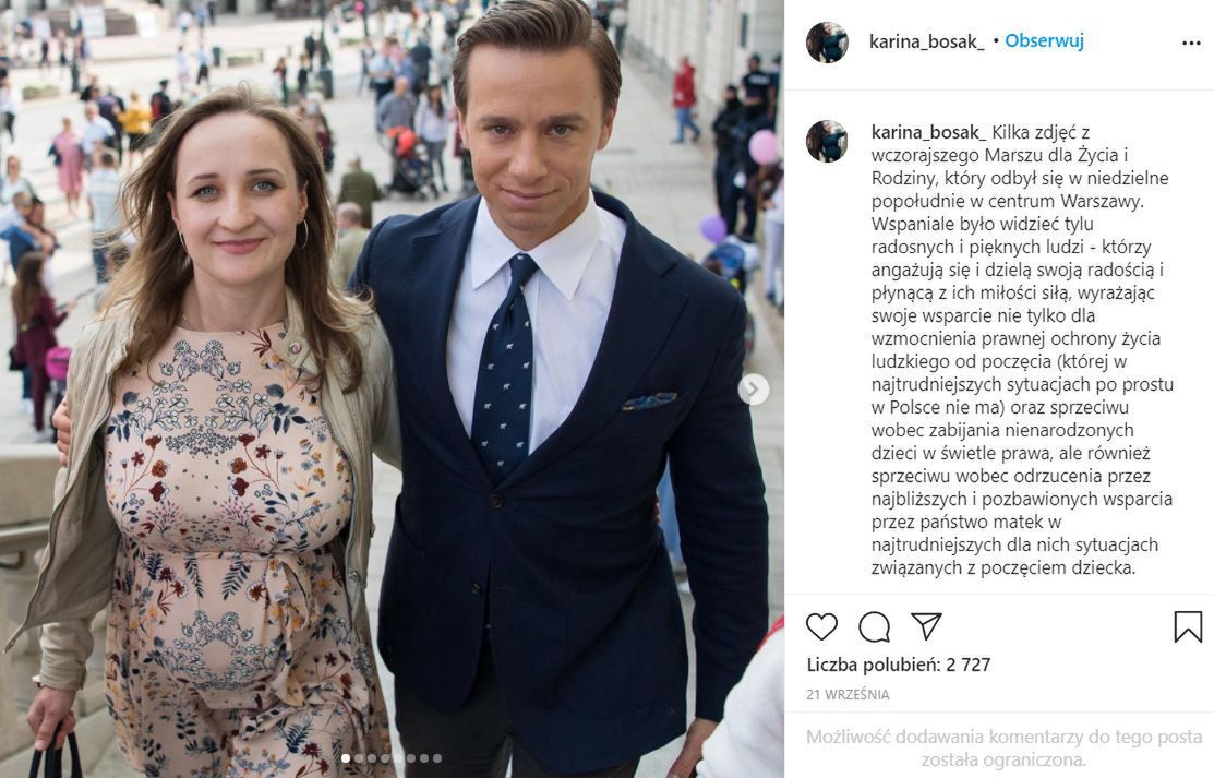Karina Bosak z mężem na Marszu dla Życia i Rodziny