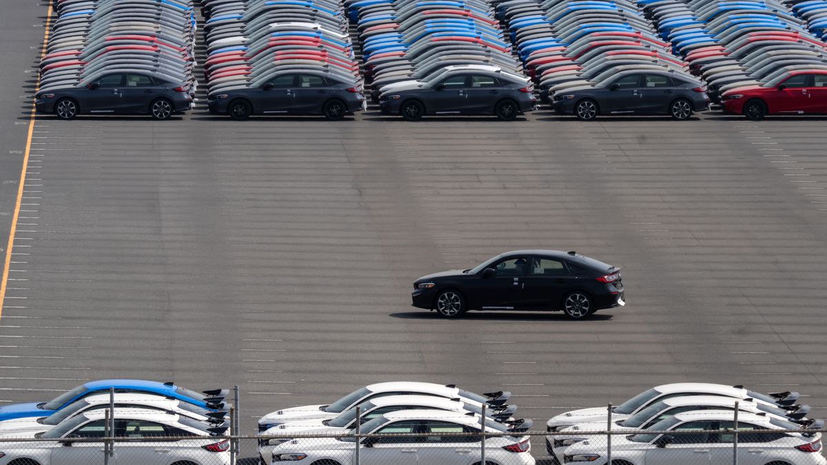 YOKOHAMA, JAPAN - MARCH 27: Vehicles awaiting shipment are parked at a port on March 27, 2025 in Yokohama, Japan. U.S. President Donald Trump announced his plan to impose a 25 percent tariff on imported automobiles manufactured outside the United States. (Photo by Tomohiro Ohsumi/Getty Images)