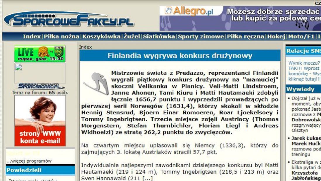 WP SportoweFakty / Na zdjęciu pierwszy zachowany screen SportowychFaktów