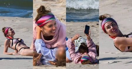 Zrelaksowana Anna Wendzikowska wygina się w piasku i dokazuje z dziećmi na plaży w Chałupach (ZDJĘCIA)
