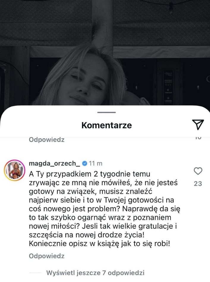 Magdalena Orzech skomentowała zdjęcie Akopa z Marceliną
