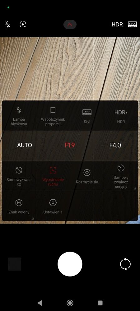 Podręczne menu aparatu w Xiaomi 13 Ultra.