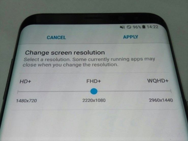 Fragment zdjęcia mający przedstawiać ustawienia rozdzielczości w Galaxy S8, źródło: Ice universe