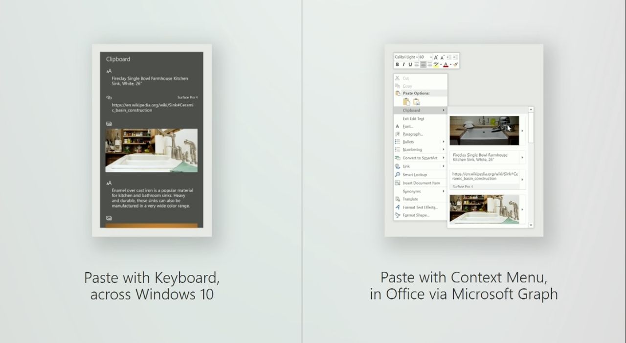 Po lewej stronie przegląd schowka po wciśnięciu skrót Ctrl+V, po prawej nowy panel schowka w Office.