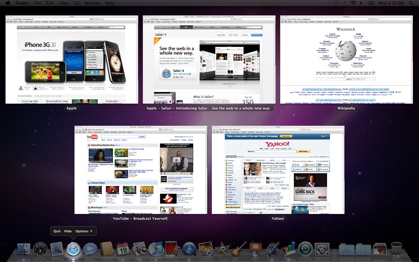 Wygodny efekt Expose i fiolet. Dużo fioletu na tapecie OS X 10.6