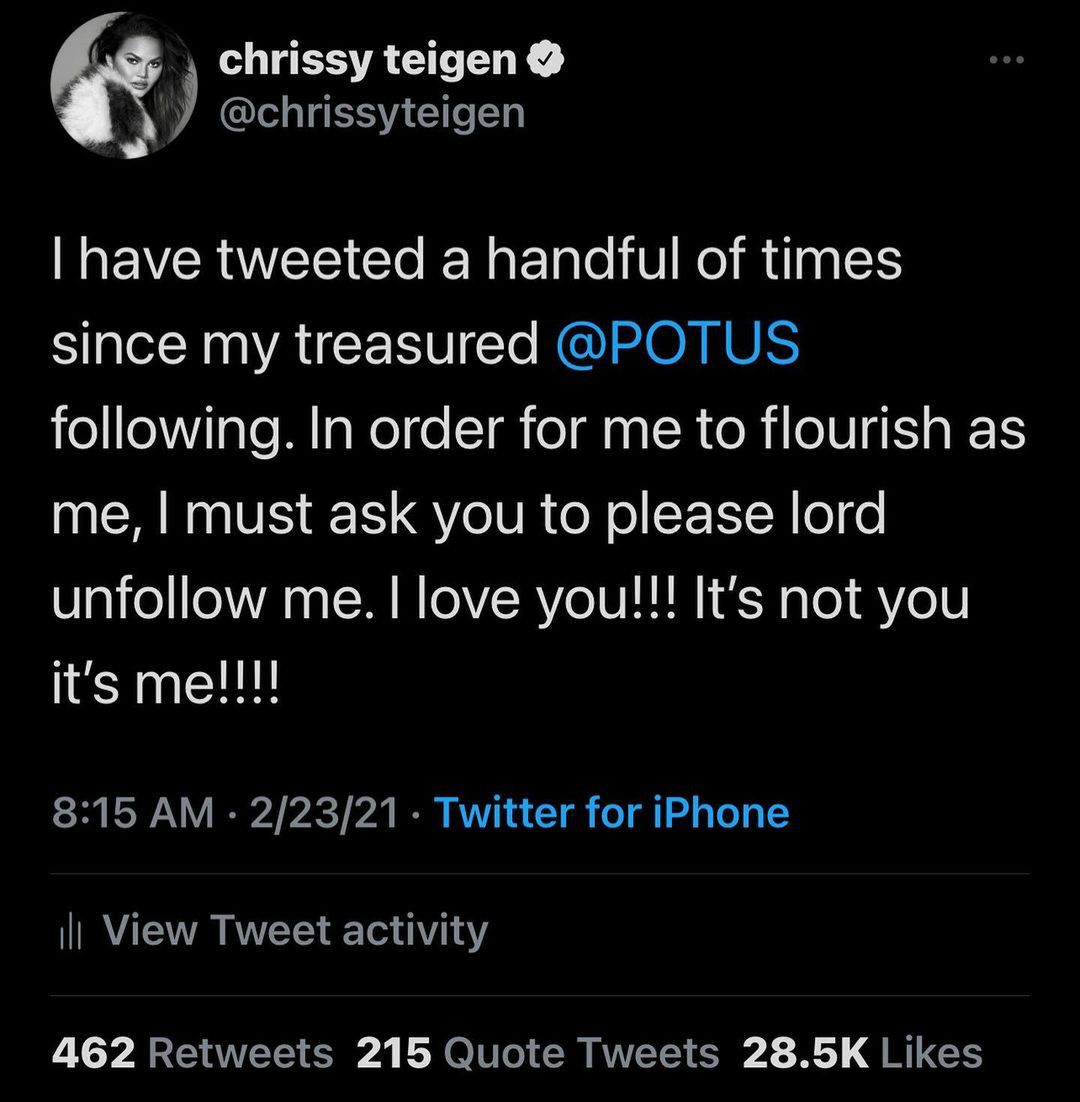 Joe Biden przestał obserwować Chrissy Teigen na Twitterze