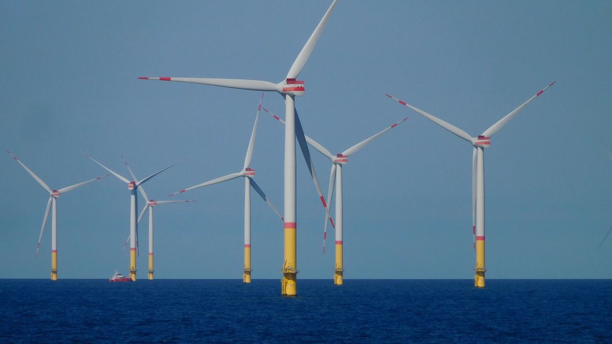 Na zdjęciu farma wiatrowa przy niemieckiej wyspie Rugia 