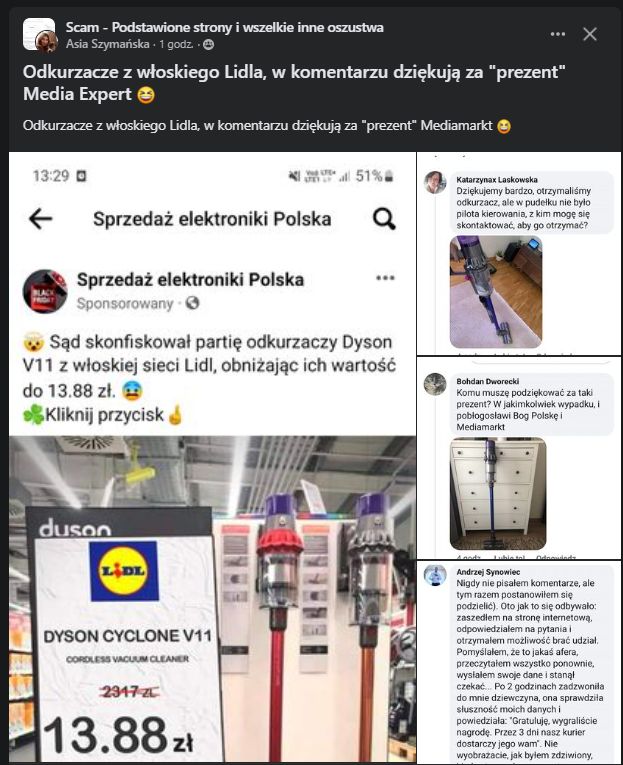 Informacja o fałszywym konkursie pojawiła się też w grupie dot. internetowych oszustw