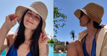 Agnieszka Sienkiewicz dokazuje w basenie odziana w bikini i słomkowy kapelusik