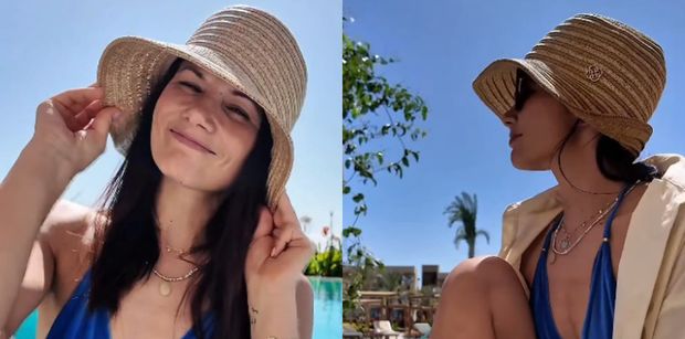 Agnieszka Sienkiewicz dokazuje w basenie odziana w bikini i słomkowy kapelusik