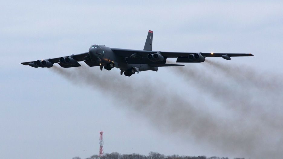 arch34Mandatory Credit: Photo by Mark Kerton/REX/Shutterstock (10164323g)  A U.S Airforce B52 Stratofortress Bomber takes off from RAF Fairford, Gloucestershire, on a training sortie, during it's deployment to the UK from Barksdale air force base, Louisiana  US Airforce B52 Stratofortress, RAF Fairford, Gloucestershire, UK - 22 Mar 2019Mark Kerton/REX/Shutterstock