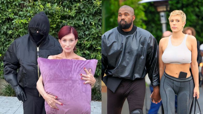 Sharon Osbourne pozuje okryta poduszką. Przebrała się za żonę Kanye Westa