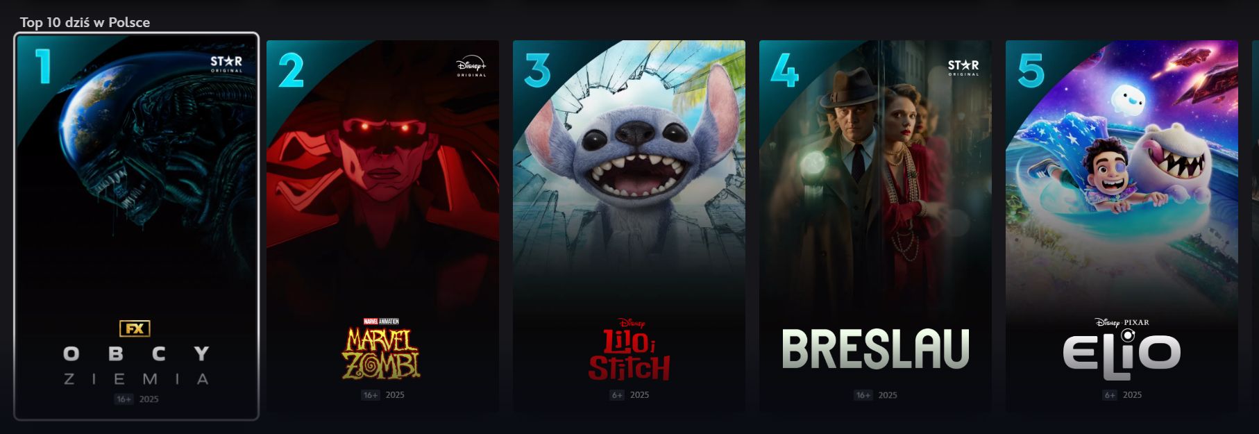 Top 5 dziś w Polsce Disney +.