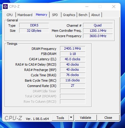 Dane modułów XPG Lancer RGB pokazane przez CPU-Z.