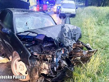 Lubuskie: 20-latek bez prawa jazdy zabrał znajomych na przejażdżkę mercedesem. Auto rozbiło się na drzewie