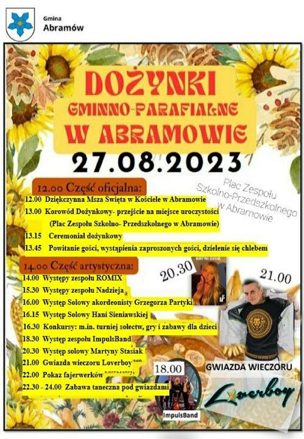 Dożynki w Abramowie 2023 - plakat, program wydarzenia